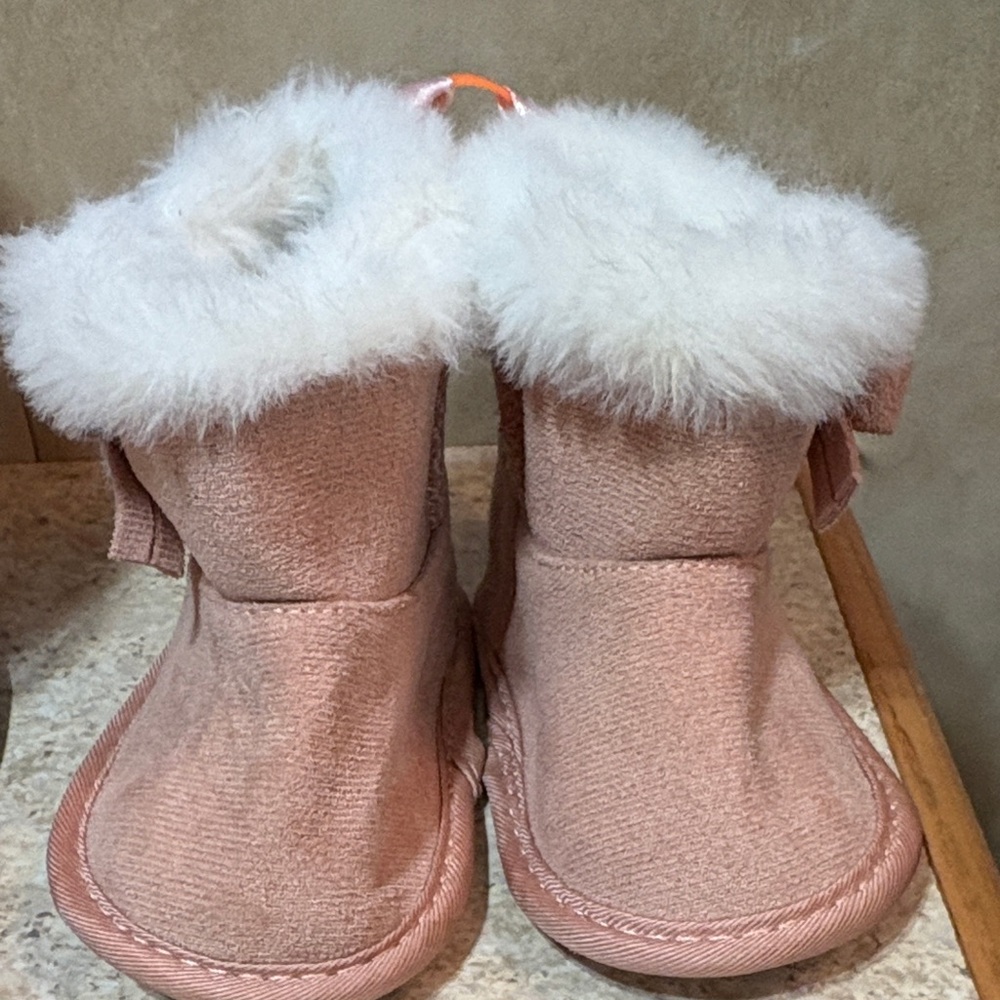 Kids Pink Faux-Fur Winter Boots